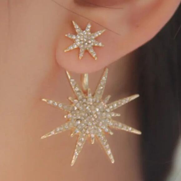 Rhinestone Starburst Earrings Gold Jacket - Picture 1 of 2